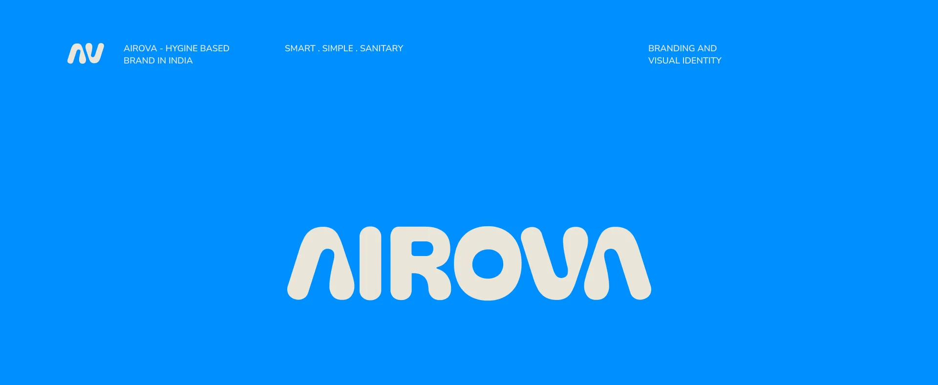 Airova wordmark in cream on saturated cyan, with the project credits set across the top